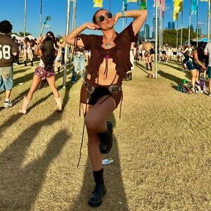 Brown Knit Shorts Set